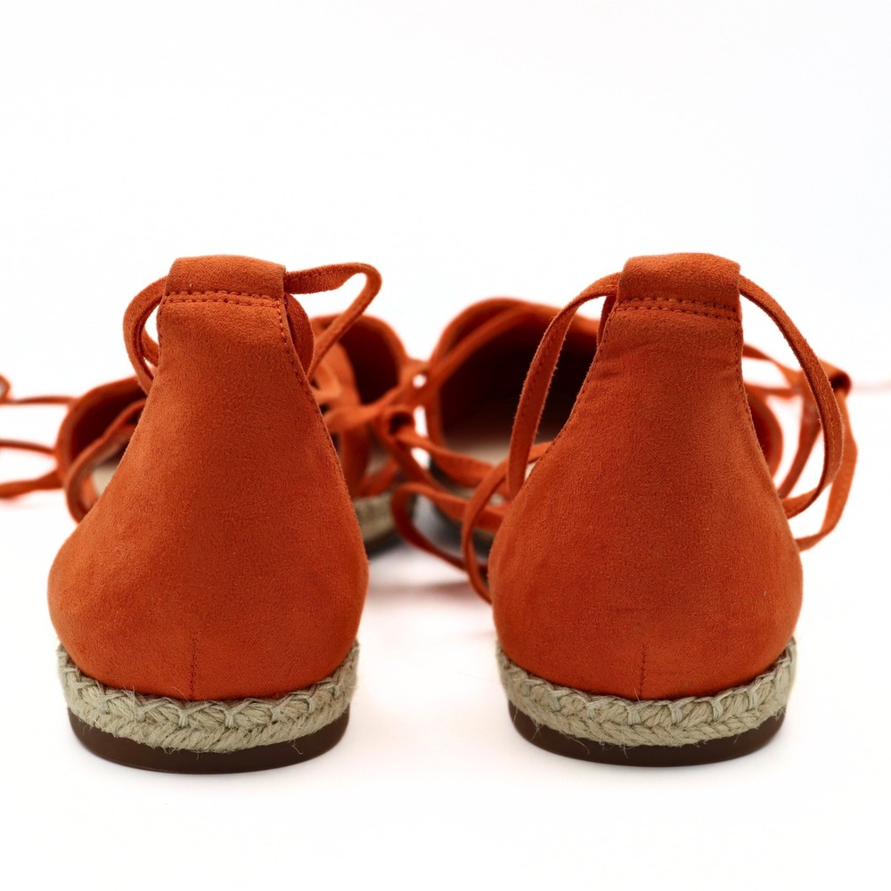 Nine West Espadrille Flats 9.5 Orange Boho Lace Up Tassel Summer Casual Shoes - Picture 7 of 13